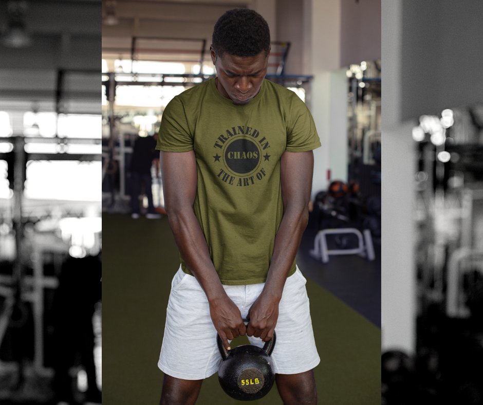 TrainedInChaos's tweet photo. Friday Flexin' 💪🏼 Our #CHAOS Stamp Fitted Tee also comes in black, navy &amp; white! Get yours now: https://t.co/ye0lw3rEwq https://t.co/Ilot4YO2Z1