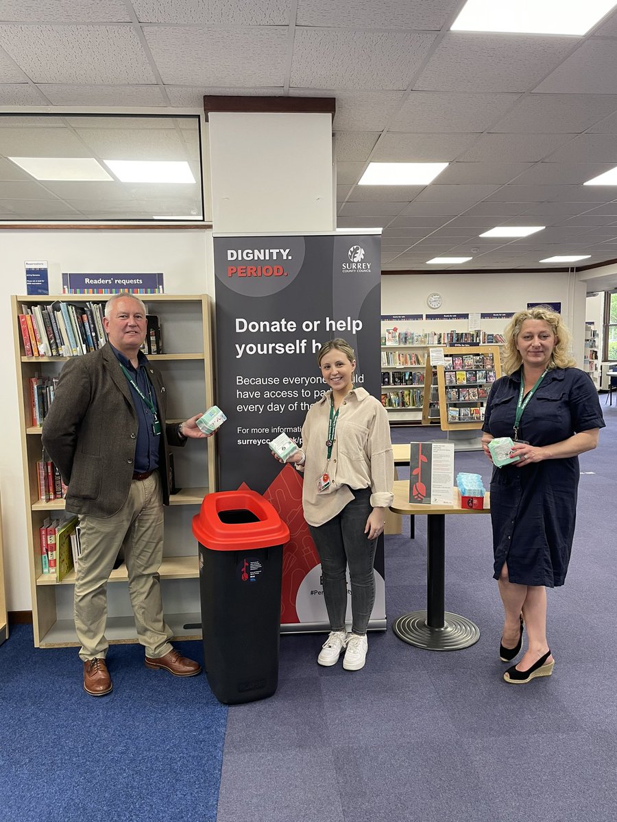 CMarknuti's tweet photo. Fantastic staff effort at Staines library embracing our effort to eradicate  Period Poverty ! Well done all https://t.co/wMdFQiqgcU