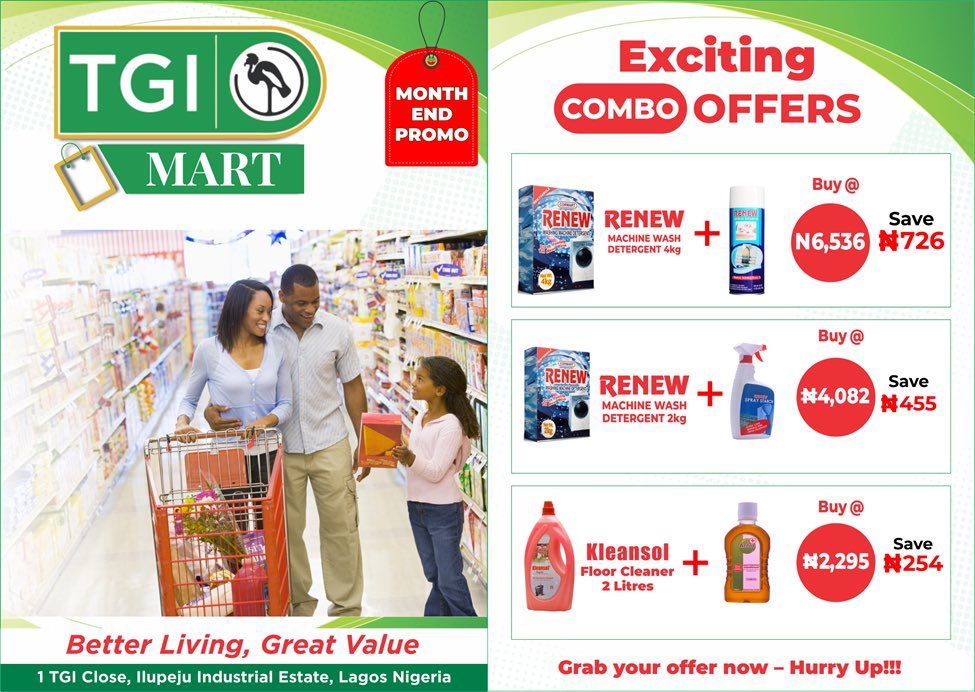 tgimart's tweet photo. Buy Kleansol Floor Cleaner (2L) + Antox Antiseptic Disinfectant (250ml) at N2,295. You save N254

Hurry up while the offer lasts.

#FridayThoughts #weekend https://t.co/j7SshIeOdI