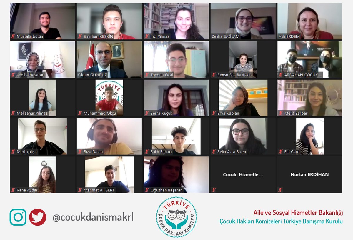 Çocuk Danışma Kurulu olarak bugün gerçekleştirdiğimiz verimli görüşmeden dolayı Genel Müdürümüz Zeliha Sağlam ve Aile, Toplum Genel Müdürümüz Olgun Gündüz başta olmak üzere, Genel Müdür Yardımcımız Sebiha Başaran ile Daire Başkanımız Aslı Erdem'e katılımları için teşekkür ederiz.