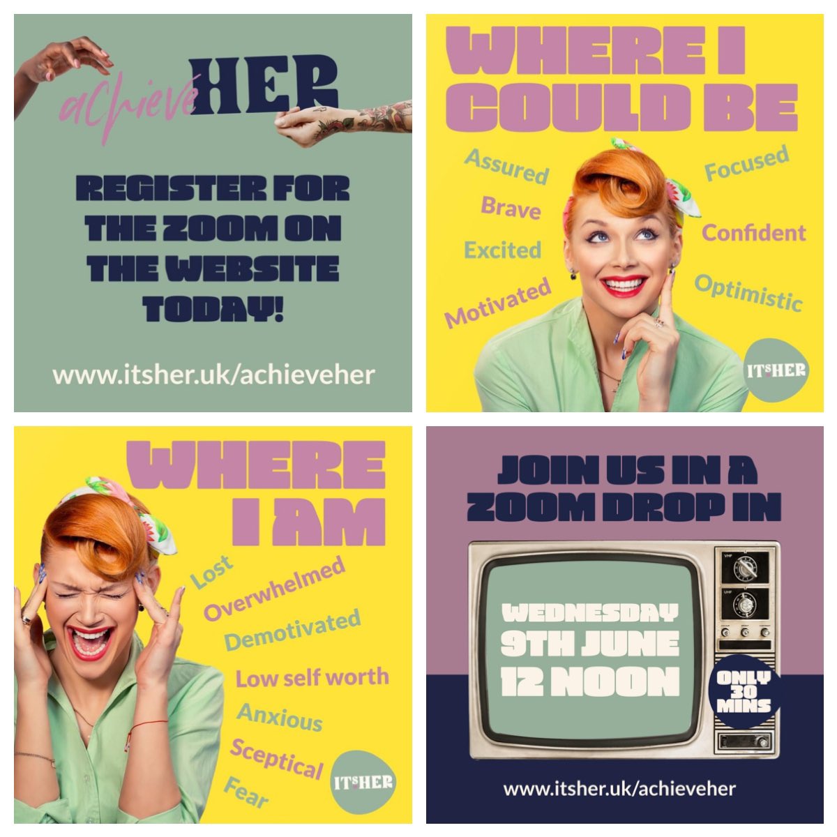 itsHer_uk's tweet photo. What can the AchieveHer programme of online workshops do for you? To find out Just register https://t.co/QzqjhjeIHE And meet the team Zoom drop in coming soon June 9th 12 noon. #achieveHer #WomenSupportingWomen https://t.co/y8kvtM2piP