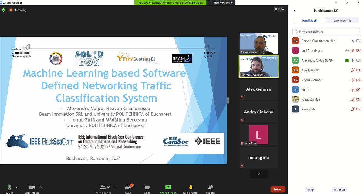 beaminnovation's tweet image. Another successful @IEEEBlackSeaCom presentation of how #ML can be used in #SDN traffic classification with many applications in #B5G and #5G #verticals @B5gSolid @farmsustainabl @ictagrifood @EEANorwayGrants @upb1818