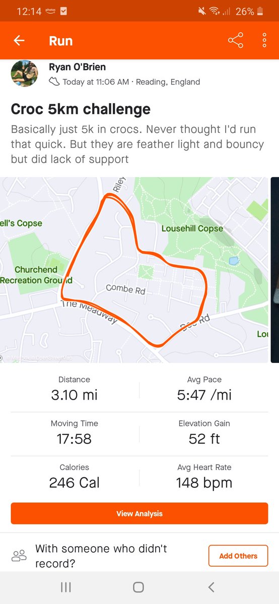 ryboi88's tweet photo. @Crocs hi crocs, just wanted to inform you I've started running in my crocs which i love, set a unofficial British best over 5k. Think the trend will catch on. Would love to run a marathon record in a nice new pair if you wanted to send me a pair. Thanks x https://t.co/N1On9eiXHf