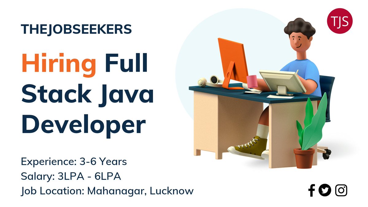 TheJob_Seekers's tweet image. IT Company Is Hiring Full Stack Developer
Experience: 3-6 Years
Job Location: Mahanagar, Lucknow
Salary: 3LPA - 6LPA
Share CV: thejobseekerscareer@gmail.com
#java #spring #stackdeveloper #fullstackdeveloper #mahanagar #lucknowblogger #experimental #thejobseekers #jobseekers