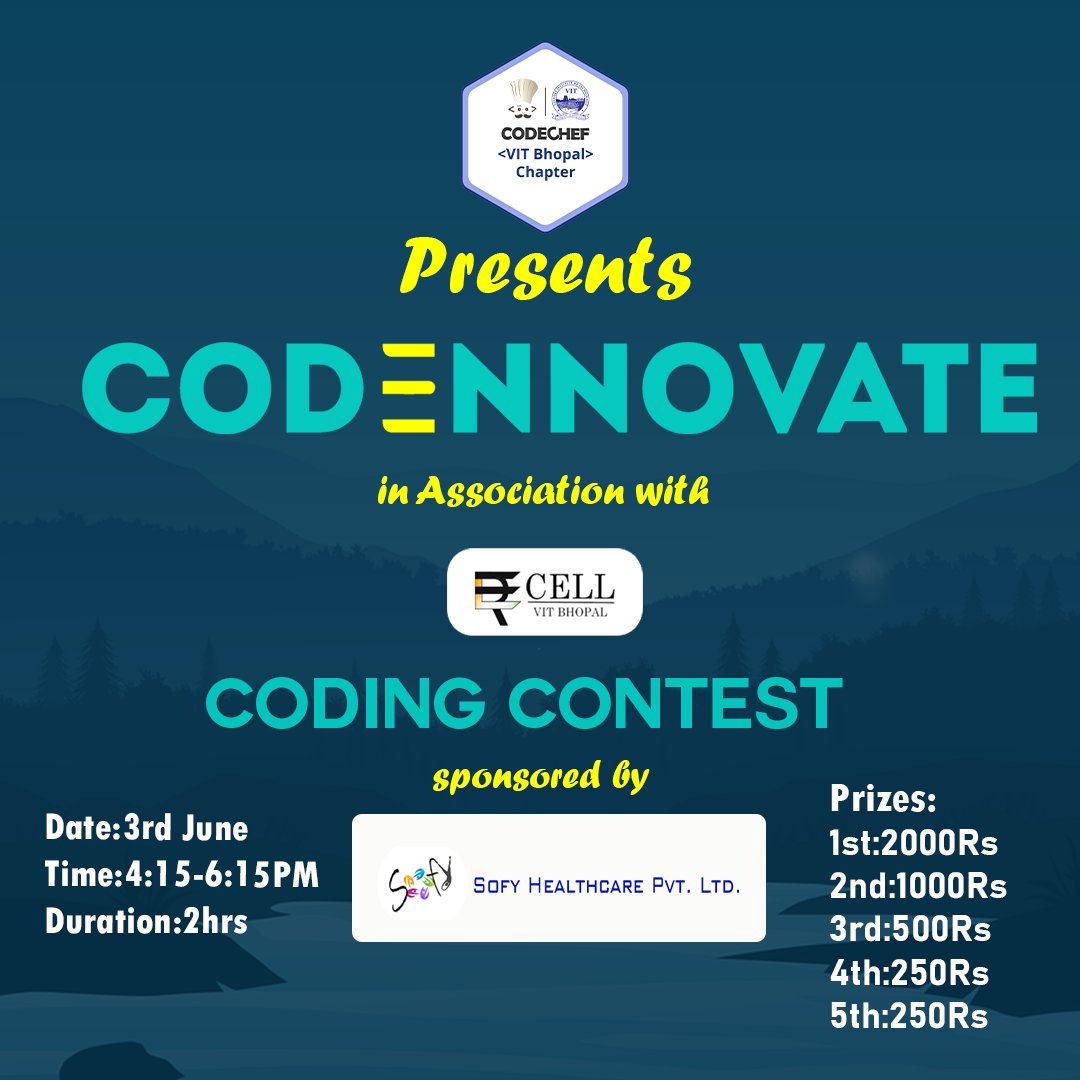 codechefvitb's tweet image. Let your imagination soar the skies with &apos;CodEnnovate&apos;. Innovate through your code and win exciting cash prizes of upto 4000 INR!