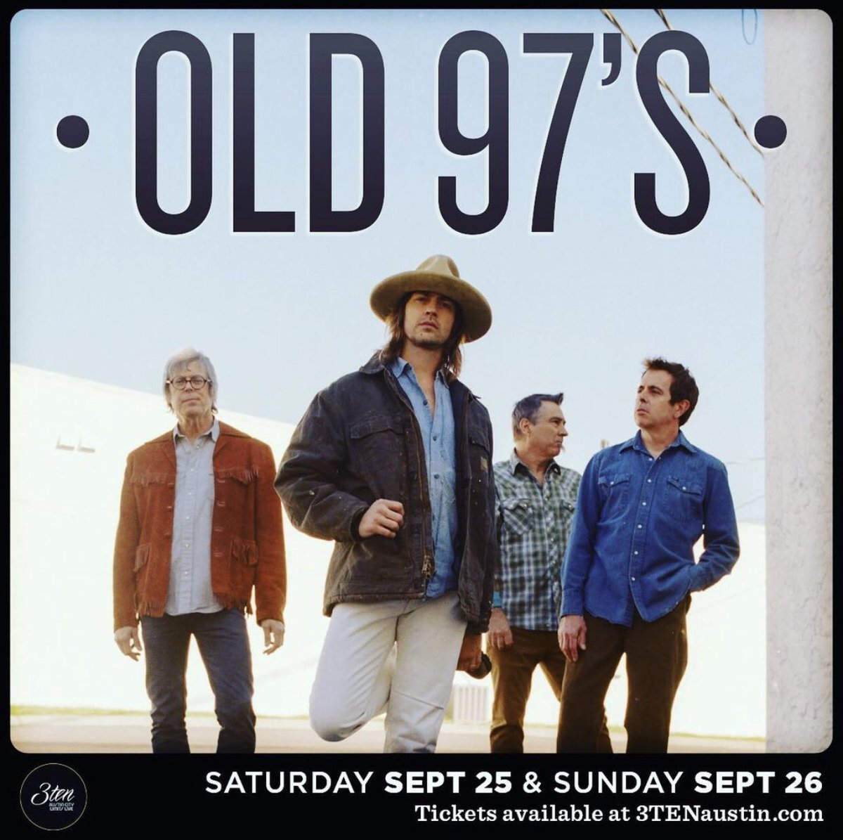 Old97s's tweet photo. JUST ANNOUNCED for #3ten AUSTIN TX: The Old 97's on Saturday, September 25 and Sunday, September 26! Tickets on sale this Friday, May 28 at 10AM #3tenacllive #austincitylimitslive tickets/ https://t.co/D1OwFjygjK https://t.co/Cf7cA8AynD
