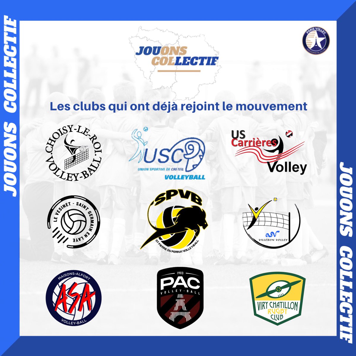ParisVolley75's tweet photo. Ensemble, Jouons Collectif !👊

Merci aux premiers clubs partenaires qui ont rejoint notre nouveau dispositif !
Découvrez toutes les offres exceptionnelles des premiers partenaires engagés sur https://t.co/a04jPnvQwq 🌟

Rejoignez nous ! L’union fait la force de notre mouvement ! https://t.co/NSOz95Kscu
