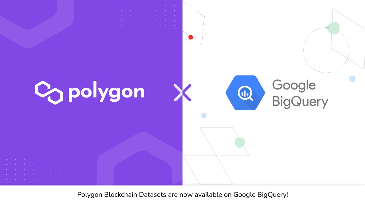 0xPolygon's tweet photo. 1/ 🔥We are extremely thrilled to share that we have completed an integration of Polygon datasets into @GoogleCloudTech #BigQuery!

This means that you can query Polygon’s datasets, run analytics and extract insights using Google’s #BigQuery platform.

https://t.co/lKNcv7ru2D https://t.co/U1HGDTqo8L