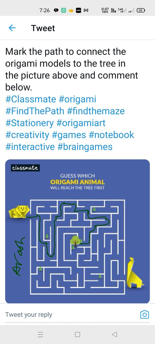 AnubhavAvash's tweet photo. @classmatebyitc LION will reach the tree first 

#Classmate #Origamy #FindThePath #FindTheMaze #Stationary #OrigamiArt #Creativity #Games #Notebook #interactlive #BrainGames #ContestAlert #contest 
@AnubhavAvash 
@GopiDevi11 
@Deepak62032235 
@Priyaavni1 
@anublue30 
@pratik_vaja88 https://t.co/JhfZ00vZCS