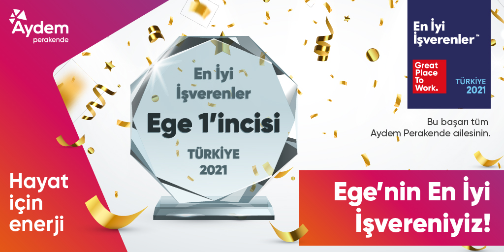 aydemperakende's tweet photo. Enerjimizle Ege’nin En İyi İşvereniyiz!🏆🥇
Ege Bölgesinin En İyi İşvereni olmanın mutluğu ve gururunu sizlerle paylaşıyoruz!
@GPTW_TR
#BirlikteHarikaOlduk #TürkiyeninEnİyiİşverenleriRaporu2021 #wearegreat #GPTWFORALL https://t.co/LSNv04Al1k