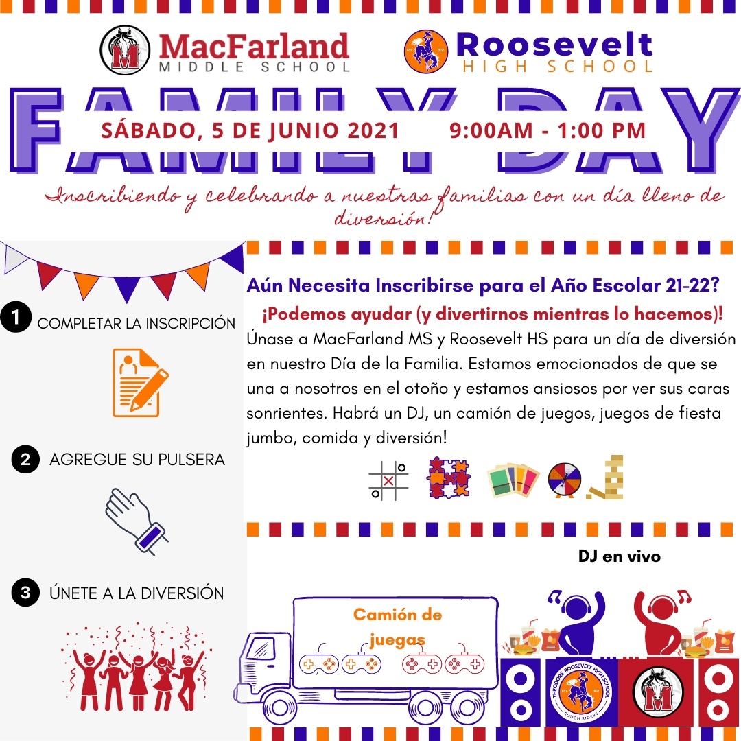 SAVE THE DATE! We are partnering with @roosevelthsdc for an Enrollment Family Day! Please stop by and have a FUN FAMILY DAY and get REENROLLMENT DONE! . ¡GUARDE LA FECHA! ! ¡Por favor, pase y tenga un DÍA FAMILIAR DIVERTIDO y HAGA SU REINSCRIPCIÓN!