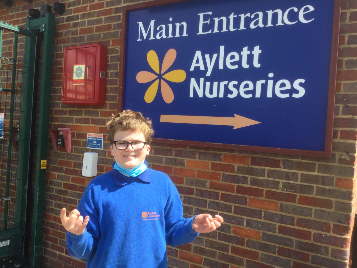 NASRadlettLodge's tweet photo. One of our Centurion class pupils took at trip to Aylett Nurseries this week. He went to collect his apple tree for the school allotment. Well done! @Autism https://t.co/1NpwqIW3ER