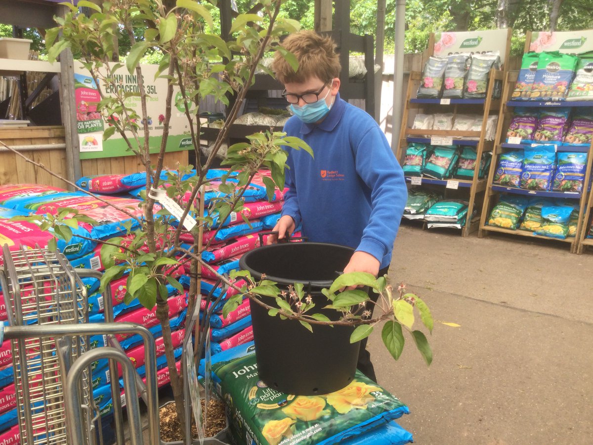 NASRadlettLodge's tweet photo. One of our Centurion class pupils took at trip to Aylett Nurseries this week. He went to collect his apple tree for the school allotment. Well done! @Autism https://t.co/1NpwqIW3ER