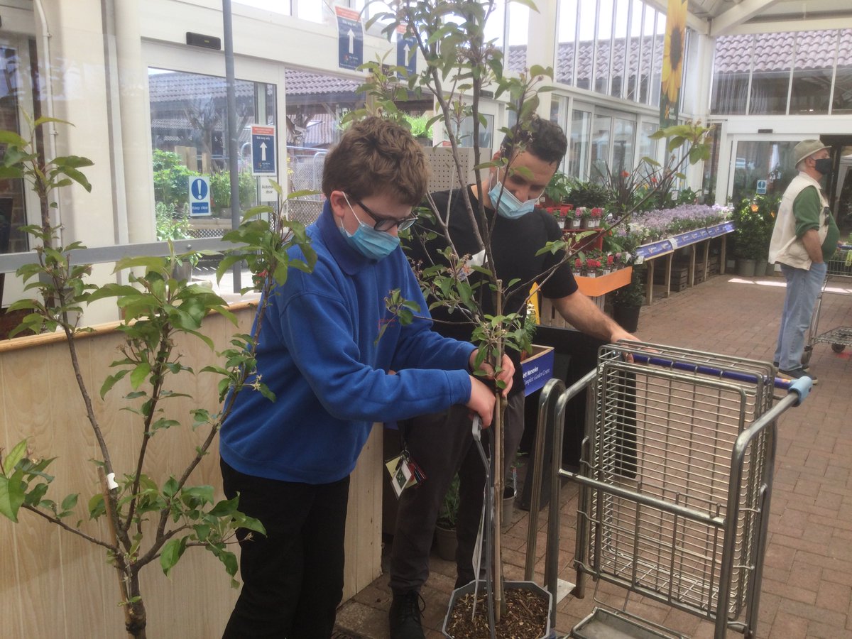 NASRadlettLodge's tweet photo. One of our Centurion class pupils took at trip to Aylett Nurseries this week. He went to collect his apple tree for the school allotment. Well done! @Autism https://t.co/1NpwqIW3ER