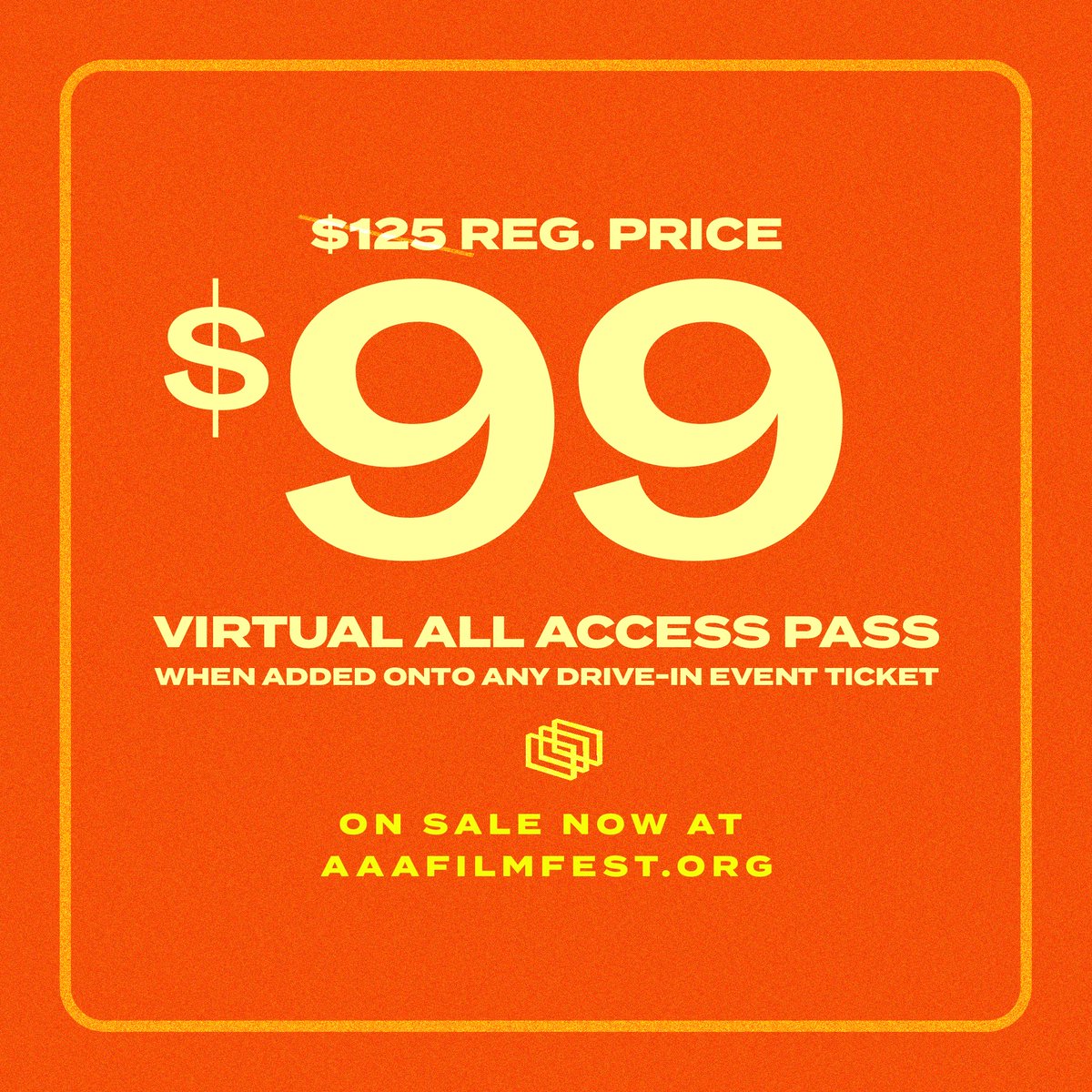 AAAFF's tweet photo. Our #AAAFF2021 passes are available for $125, but if you buy a ticket to a drive-in event, you can snag them for $99!
Purchase here: https://t.co/j7GEi59BkV
Individual tickets for virtual screenings go on sale 6/4 and our shorts programs are free.
#AAAFF #AAPICinema https://t.co/DAFmiVKfiK