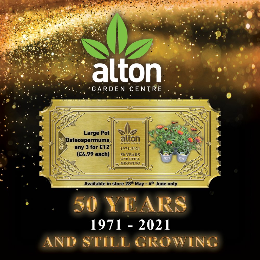Introducing our 13th weekly Golden Ticket offer! 

Large Pot
Osteospermums
any 3 for £12
or £4.99 each

To celebrate our Golden Anniversary we are bringing you great new offers every week, for 50 weeks. So watch this space!