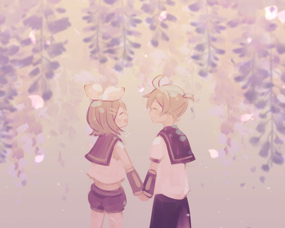 鏡音レン ,鏡音リン 「#鏡音版深夜のお絵描き60分1本勝負
「藤の花」 」|さざなみのイラスト