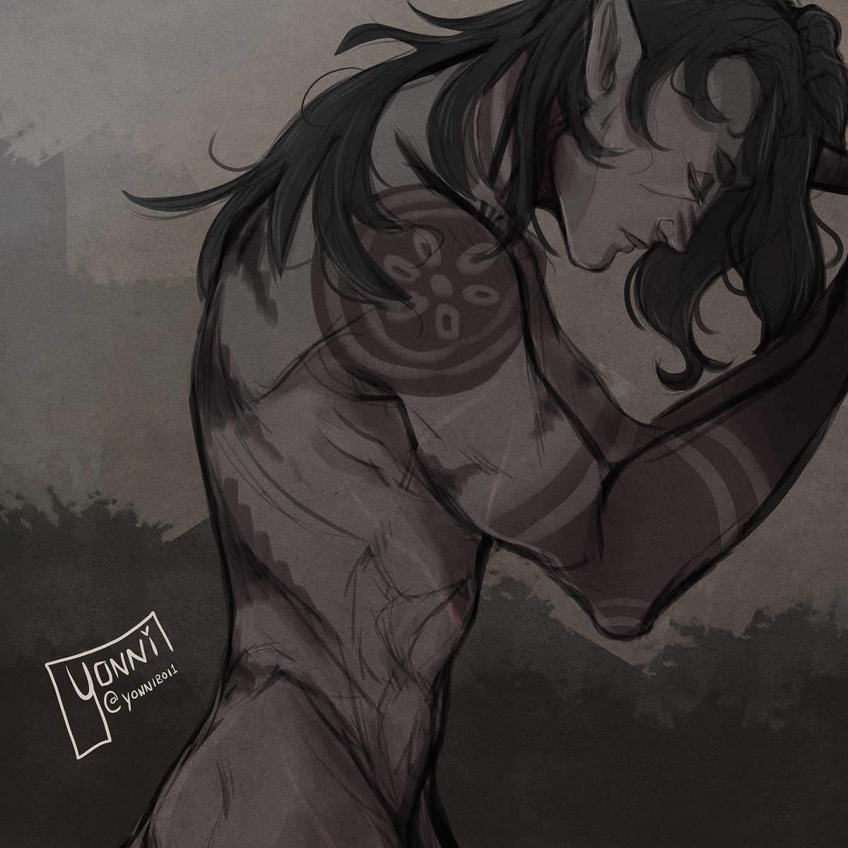 Lomei without geisha-makeup is usually my go-to for anatomy practice, always naked, he's not a shy boy. #yokai #ocart
