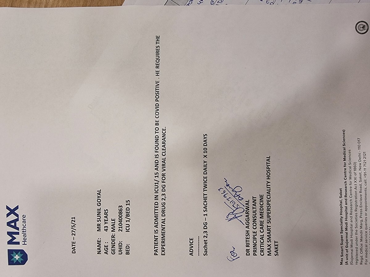 Sandeep59464154's tweet photo. @drreddys 

My brother need urgently 2DG 
he in max Hospital delhi
Dr. say this is hope 
Please tell me

Sandeep Garg 
09812065585
sandeepgarg355@gmail.com https://t.co/CWRtdCYckr