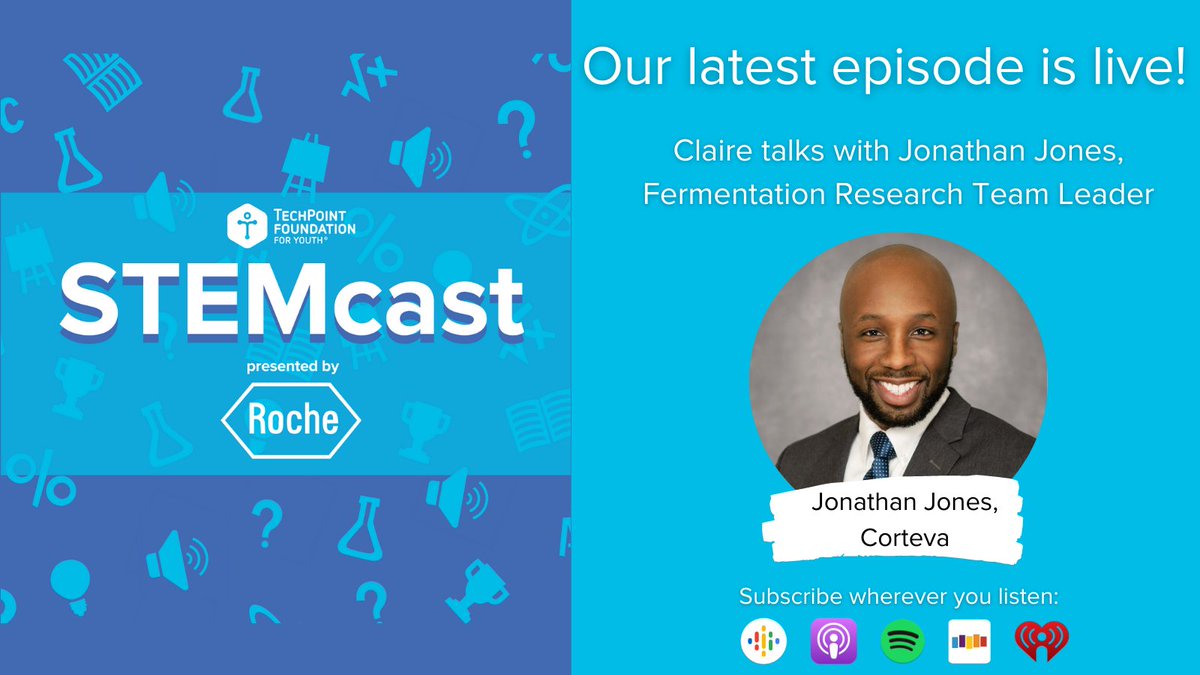Our latest STEMCast episode is LIVE! Jonathan Jones from Corteva joins Claire to give valuable insight into the professional world of STEM and advice to students interested in pursuing a STEM career. Listen now: techpointyouth.org/stemcast #classroom2career