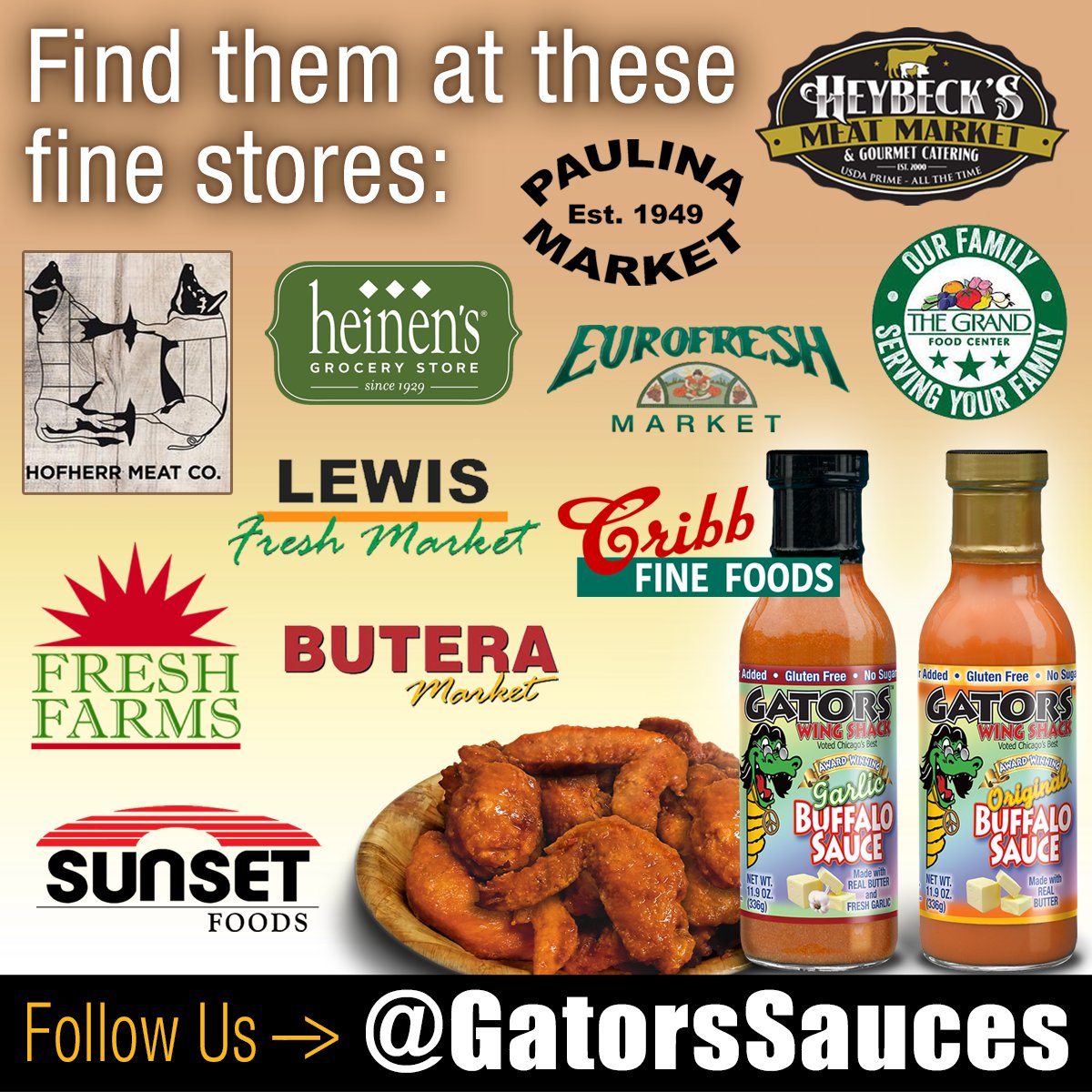 GatorsSauces's tweet photo. BUY ONLINE OR FIND THEM AT YOUR FAVORITE STORE: https://t.co/9rF08EkXUN
Butera Market 
Cribb Fine Foods 
Fresh Farms 
Heinen's
Heybeck's Meat Market and Catering
Sunset Foods
Hofherr Meat Co.
Paulina Meat Market
Eurofresh Market Palatine
Lewis Fresh Market
The Grand Food Center https://t.co/UWp2SJBWAc