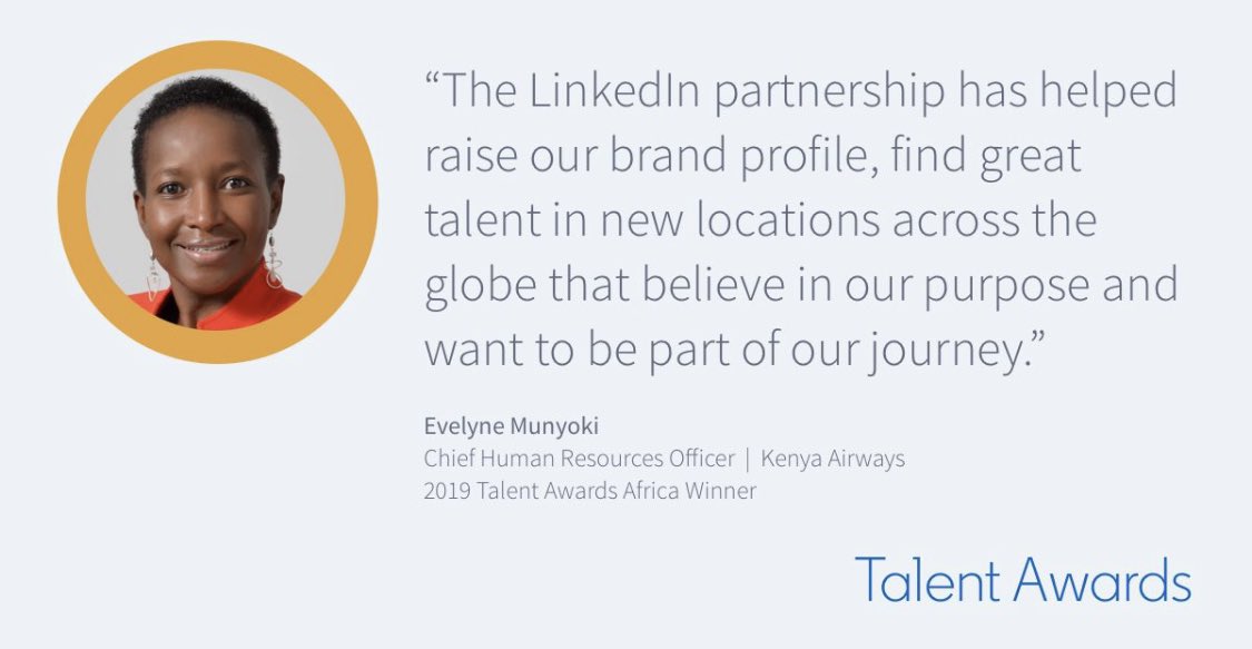 StewartSamkange's tweet image. Kenya Airways  is one of the past winners from the 2019 LinkedIn Talent Awards. 

Learn how they found success as a team by utilizing @LinkedIn Talent Solutions. 

lnkd.in/TalentAwards20…

#TalentAwards #poweredbyinsights #KenyaAirways 🇰🇪@KenyaAirways