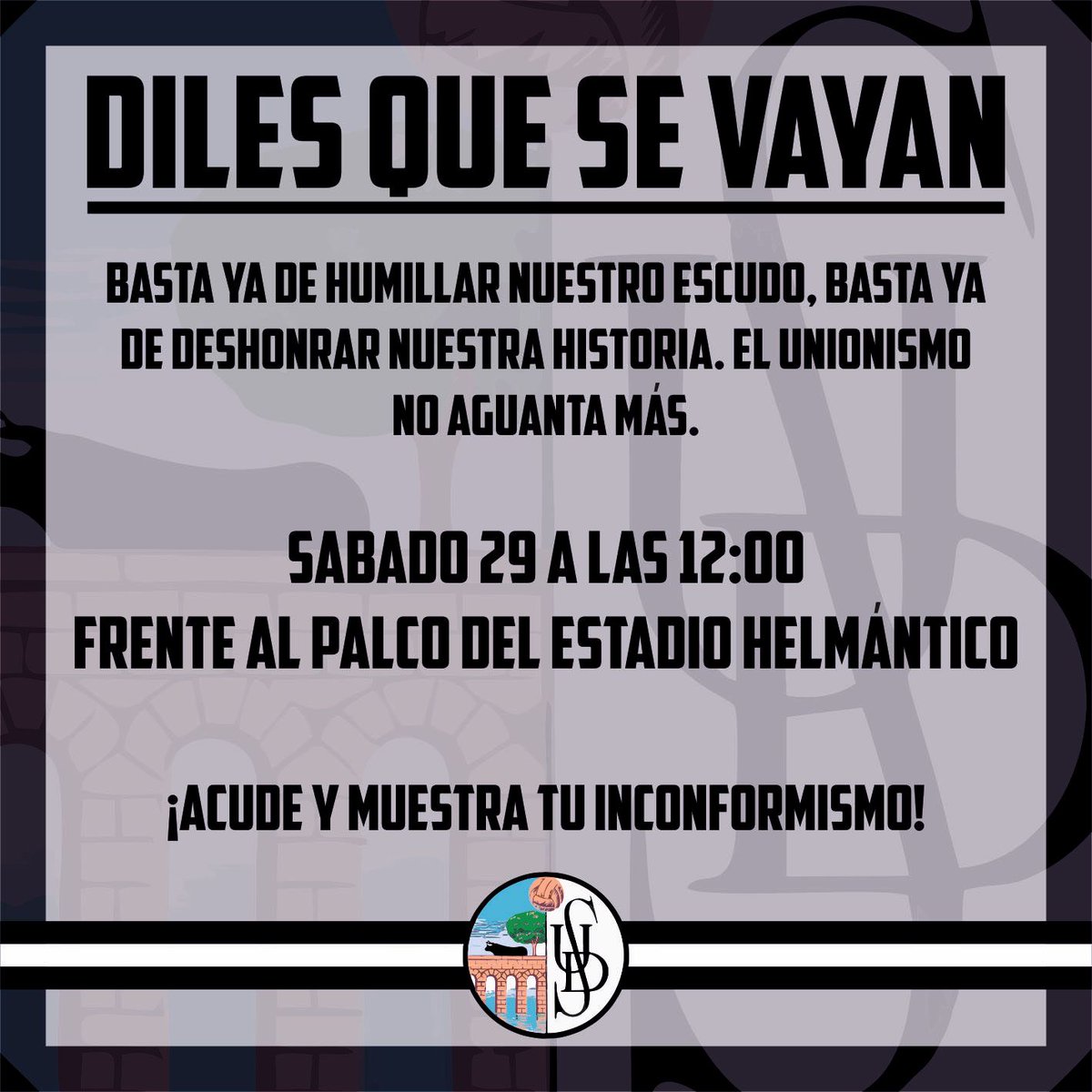 Basblanquinegro's tweet photo. Mañana sábado, a las 12 horas frente al palco de "El Helmántico" 
#SomosUnión 
#BastionBlanquinegro https://t.co/WfcSzSPVJ8
