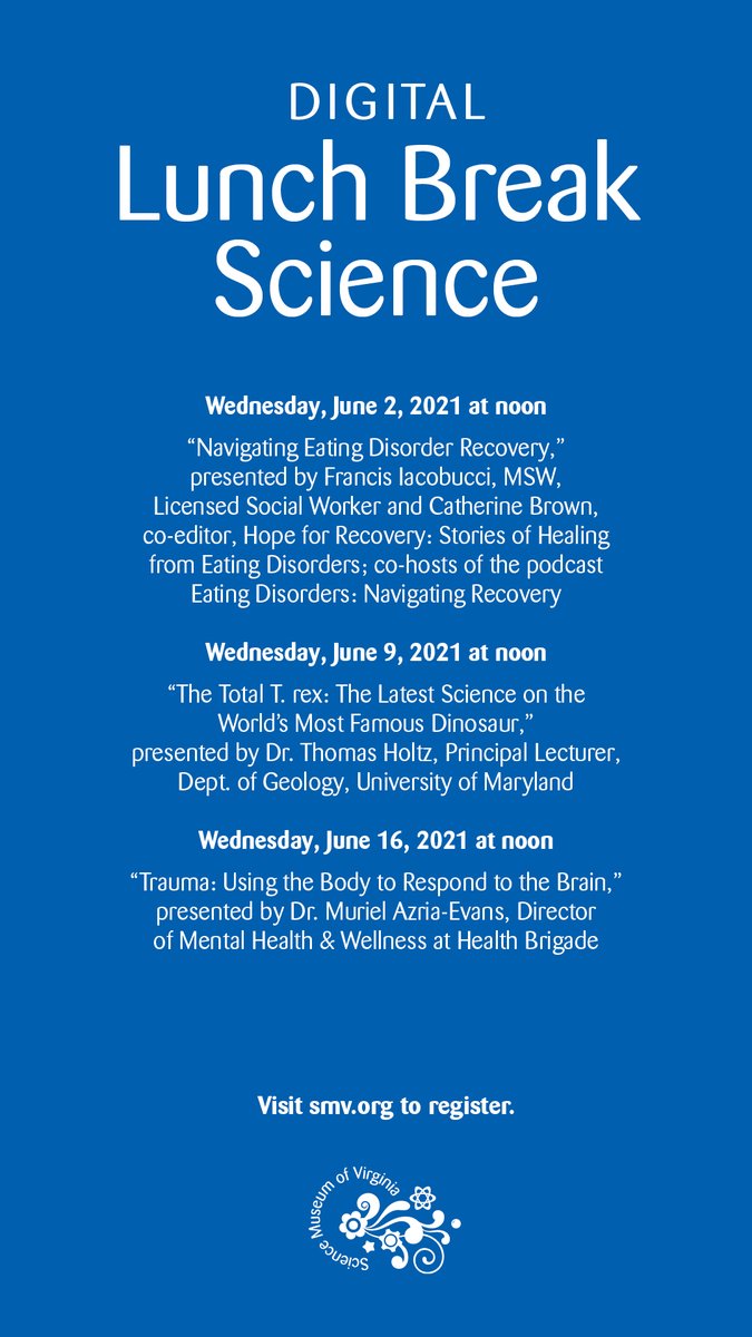 ScienceMusofVA's tweet photo. New month = new Lunch Break Science lineup! Register for each free virtual presentation at https://t.co/LTYn5sjsSp. #rva #STEMsnack #STEMtalk https://t.co/57FBZCrLbR