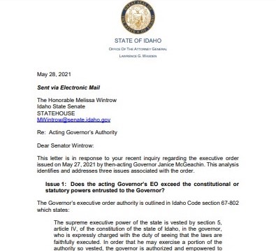 BetsyZRussell's tweet photo. Eye on Boise: UPDATE: McGeachin issues defiant response to Gov. Little's action today; new AG's opinion finds her exec order illegal, unconstitutional #idleg #idpol https://t.co/FYebH1XQbI https://t.co/60sQXGJtRQ