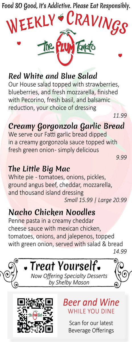 Holiday Weekend Eats are on deck - some classic American favorites and of course - some Red White and Blue! Check 'em out starting at 5 in Colchester >>>
.
.
.
#theplumtomato #memorialday #foodislove #getinmybelly #weeklycravings #colchesterct