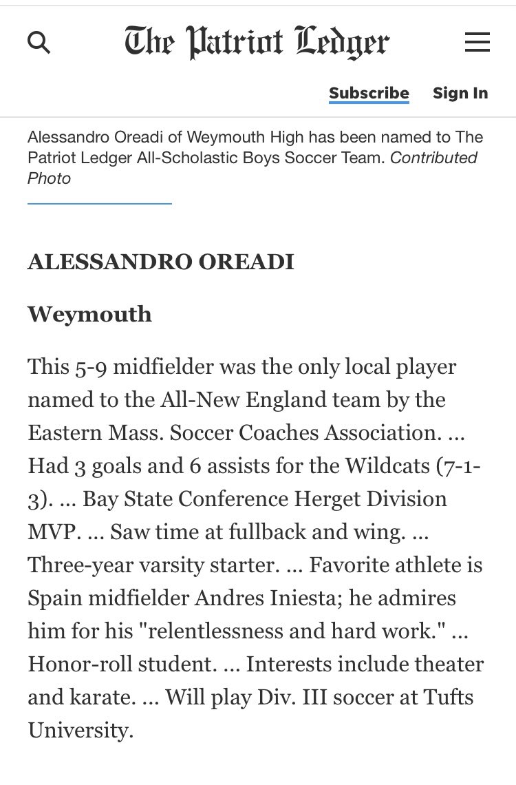 TheWHTC's tweet photo. Absolute Star on and off the field!  WHTCer (soon to be alum) and award winning actor @AlessandroOrea1 has been named to the Patriot League Soccer MVP, All-New England Team, and Ledger All-Scholastic Team.  We couldn’t be more proud.  #FoiledByYourLightningReflexes https://t.co/DOzowFSQwp