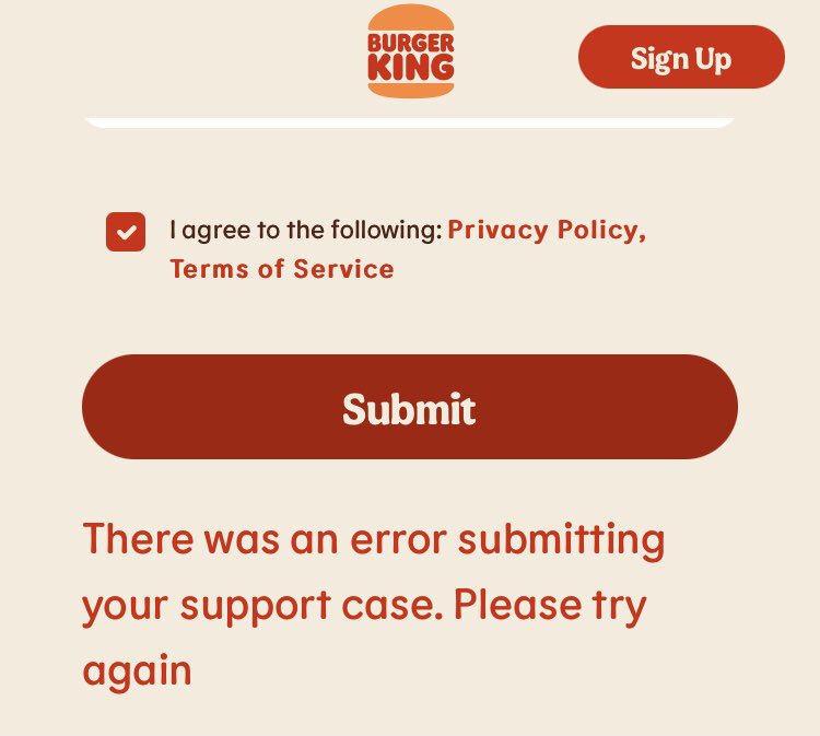 cj_w's tweet photo. Has anyone ever successfully submitted a contact form to @BurgerKingUK ??? I always receive an error message. https://t.co/kfrYlI572g