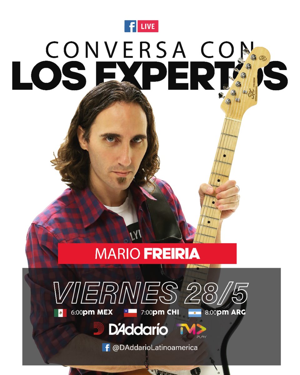 #AHORA tenemos un nuevo #ConversaConExpertos 🔥
Mario Freiria responden tus preguntas sobre guitarra
No te pierdas esta entrevista en el facebook de @DaddarioLatinoamerica
#SeguiremosTocando #WeWillPlayOn #Guitarristas