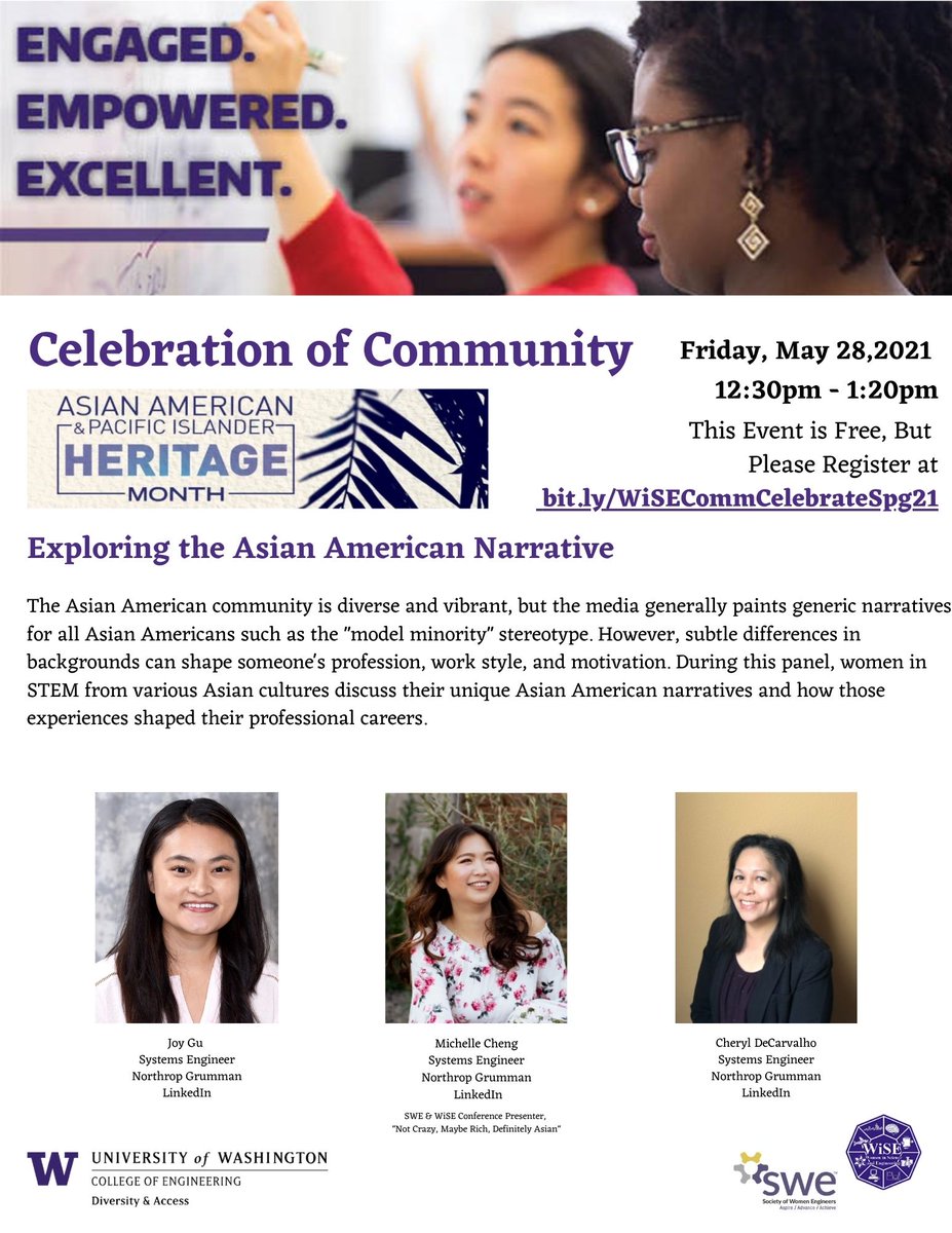 UWwise's tweet photo. Hey all!  Reminder that we have our Celebration of Community event in 20 minutes!  Come to hear from our amazing panelists on how being Asian American women has influenced their professional careers.  Join Zoom Meeting https://t.co/qQGBCF68uI https://t.co/YpkdECyHEi