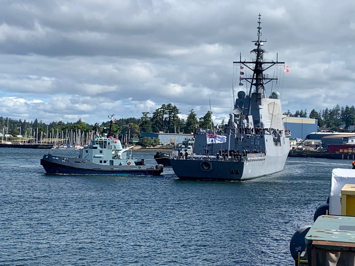 Welcome #HMASSydney  

We are delighted to have you visit us in #Esquimalt even though CoVID prevents the normal interactions

#Allies 
#PacificPartners 
#WelcomeToCanada