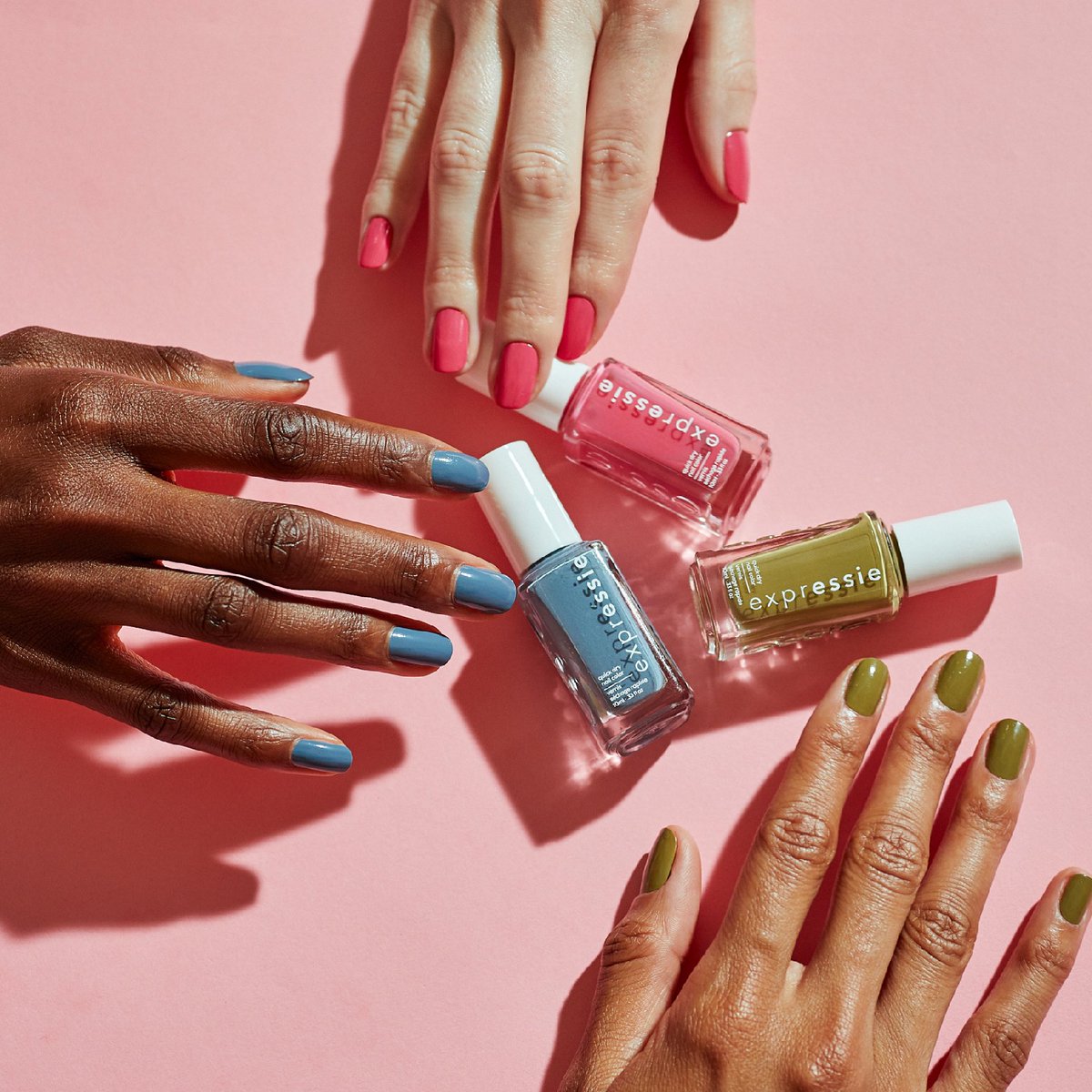 essie's tweet photo. we’re getting ready for #nationalnailpolishday (june 1st!) and celebrating expressie shades that capture our hearts on the reg! which is your favorite? 💅🏽 feat. shades #preciouscargogo, #airdry, and #expresstoimpress https://t.co/GH6DAZZHin