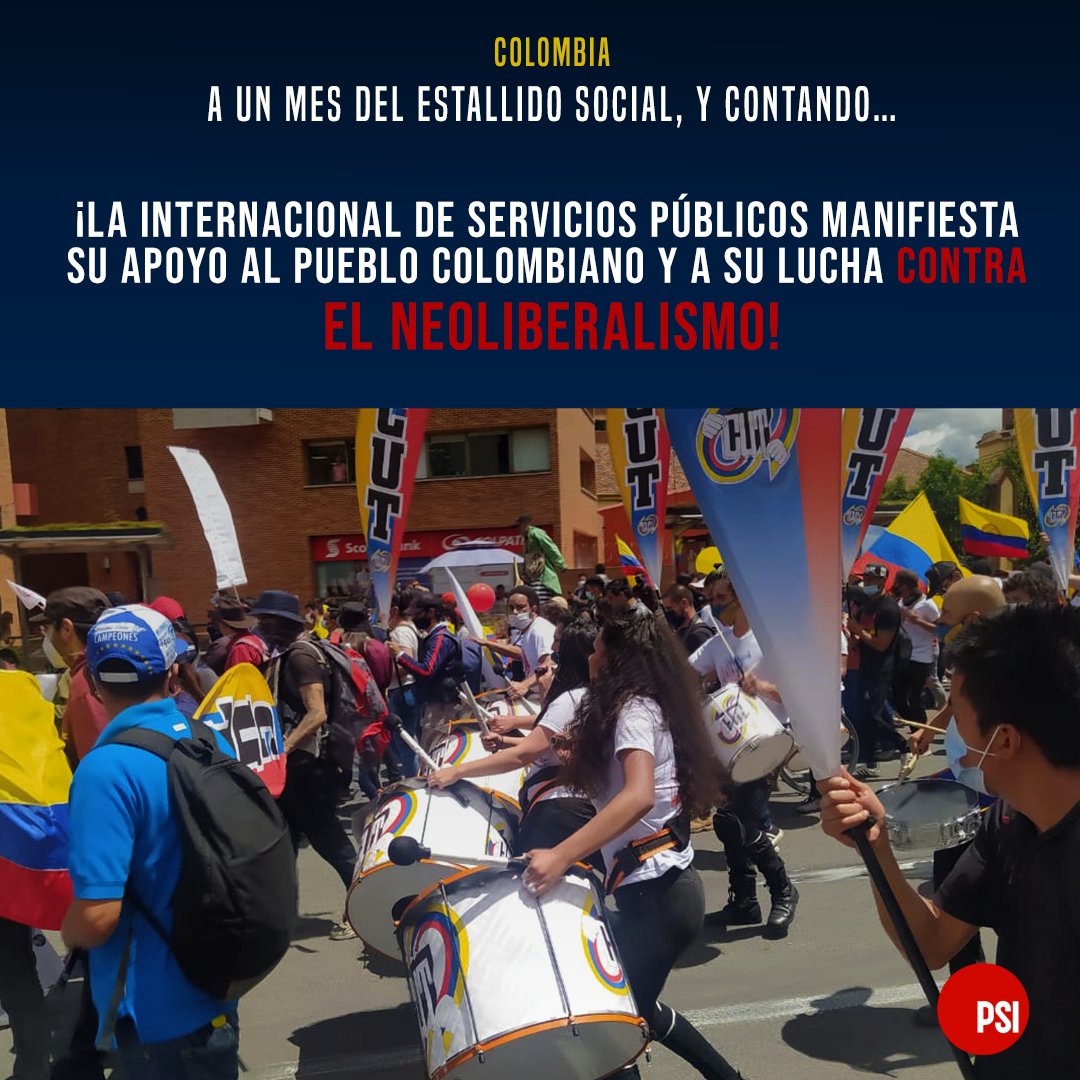 ISPinteramerica's tweet photo. 🔴 ¡La ISP manifiesta su apoyo al pueblo colombiano y a su lucha contra el neoliberalismo!
🔴 PSI stands in solidarity with our Colombian affiliates and all of the Colombian people fighting neoliberalism!
#ColombiaSOS #ColombiaEnAlertaRoja https://t.co/r7TnLI2UMj