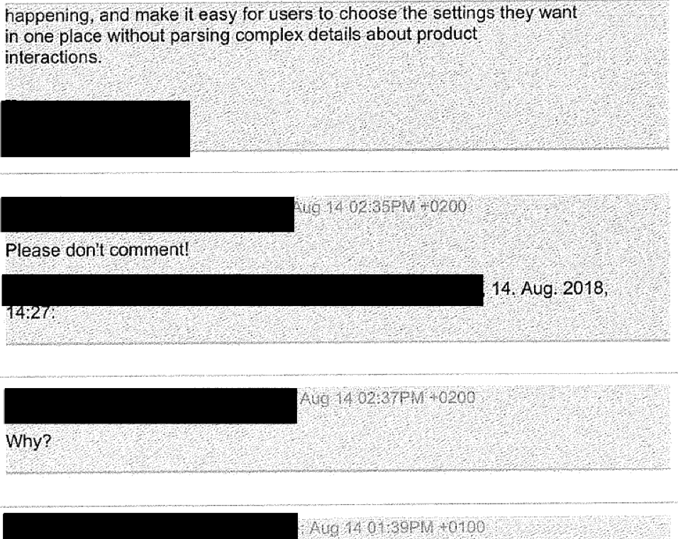 We also now see in exhibits that the AP story triggered honest reactions from Google’s own employees. Someone - likely in legal department - begged employees not to comment on the report likely knowing it would ultimately be included in discovery materials. /14