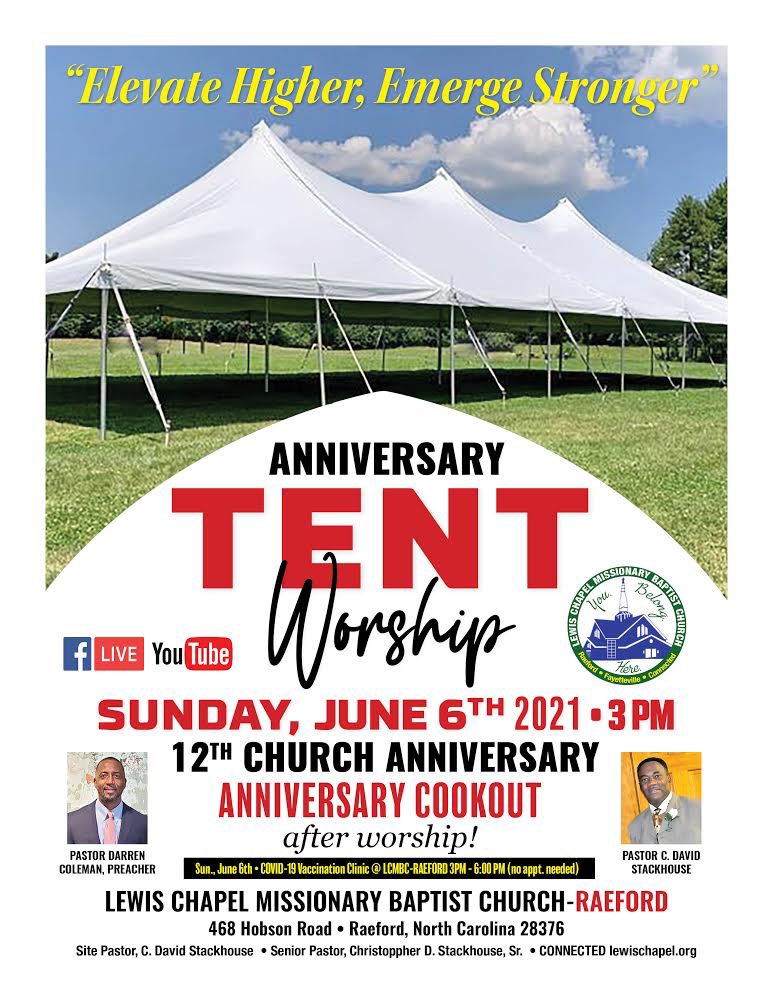 LewisChapel_MBC's tweet photo. Join us June 6th for Our Anniversary Tent Worship! https://t.co/I7DHYaahFL