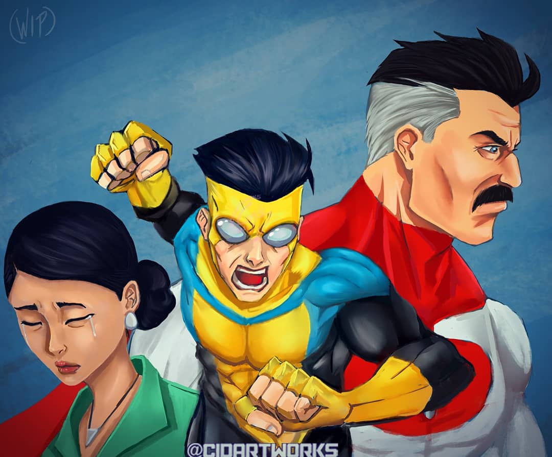 cidartworks's tweet photo. WIP: Base 🎨 colors are done for my #drawing of #MarkGrayson as #Invincible #NolanGrayson as #OmniMan and #DebbieGrayson to complete the Grayson 👪 family.
#WIP #invincibleamazon #Amazon #ComicArt #invincibleshow #comics #imagecomics #FANART #art #rt #Illustration #digitalart https://t.co/u8dyBh6stO
