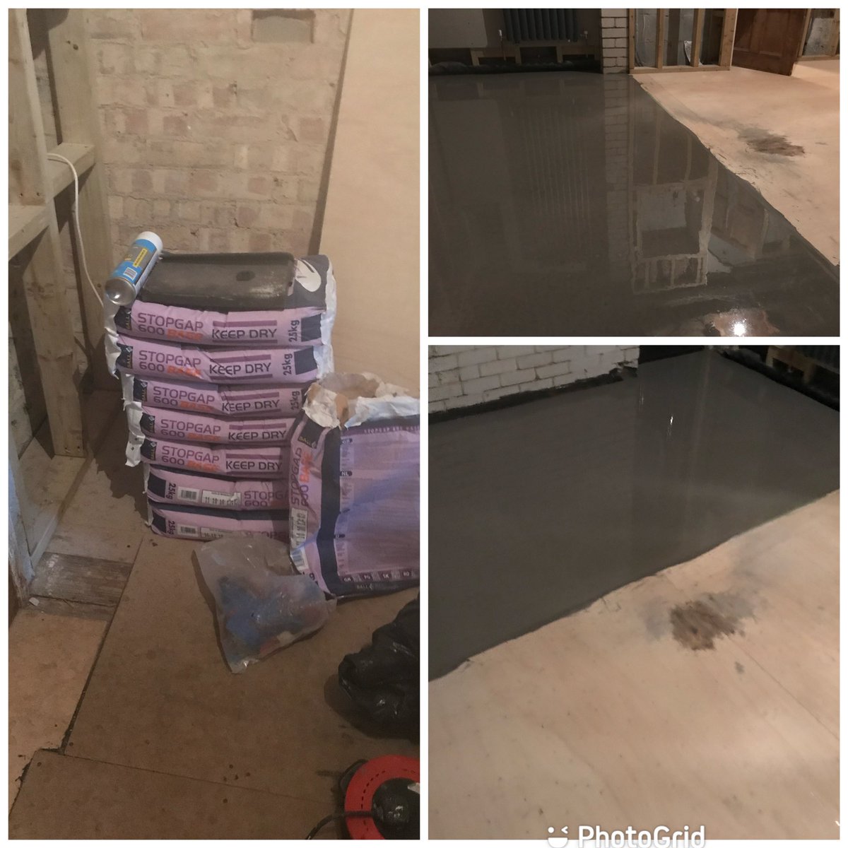 Kitchen preperation works ready for vinyl tiles using <a href="/FBallUK/">F. Ball and Co. Ltd.</a> Products. Stopgap 600 to 1 section. New 6mm ply installed to wood area followed by P131 and Stopgap 700.  Main concrete area has had 2 x 10mm coats of stopgap 300 both primed with P121.