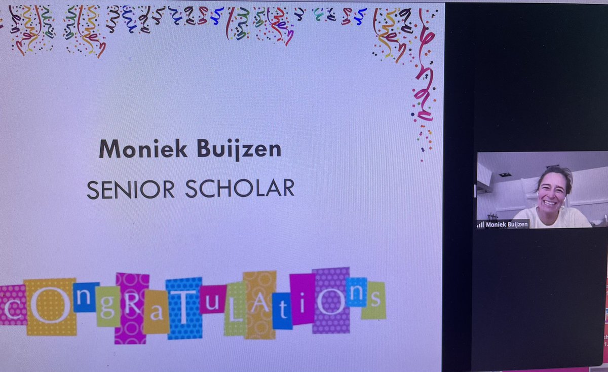 The proudest 🎉🎊🙌 our @moniekbuijzen gets the <a href="/icacamdivision/">ICA-CAM</a> senior scholar award 🎉🎊🙌 Such a well deserved award for Moniek, who has done ground-breaking work in the field of children and media. Most recently with her #SocialMovez team <a href="/ESSB_Erasmus/">ESSB_Erasmus</a>. #proud