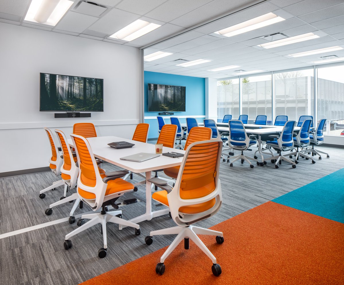 We're definitely not afraid of colour!  New renovations we designed at RCH Finance and HR offices. Photography by Upper Left Photographi.  #boldcolour #interiordesign #officeculture #colourshock