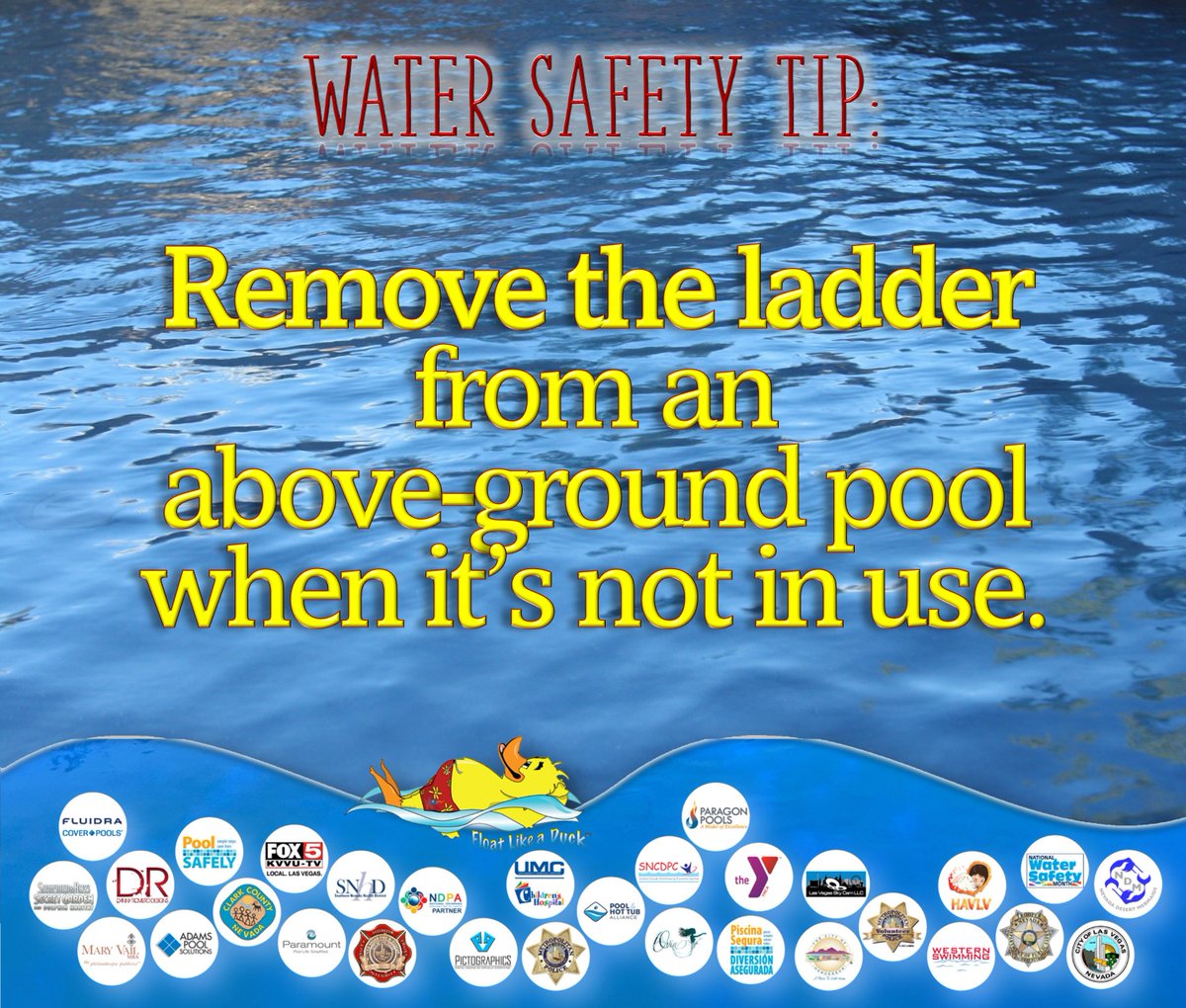 Remove the ladder from an above-ground pool when it’s not in use. #abovegroundpools #poolladder #removeaccess #floatlikeaduck #childsafety #WaterSafety #watersafetymonth #watersafetytip #paragonpoolslv @MayisNWSM @ThePHTA @poolsafely @drownalliance @SNCDPC @LasVegasFD @LVMPD