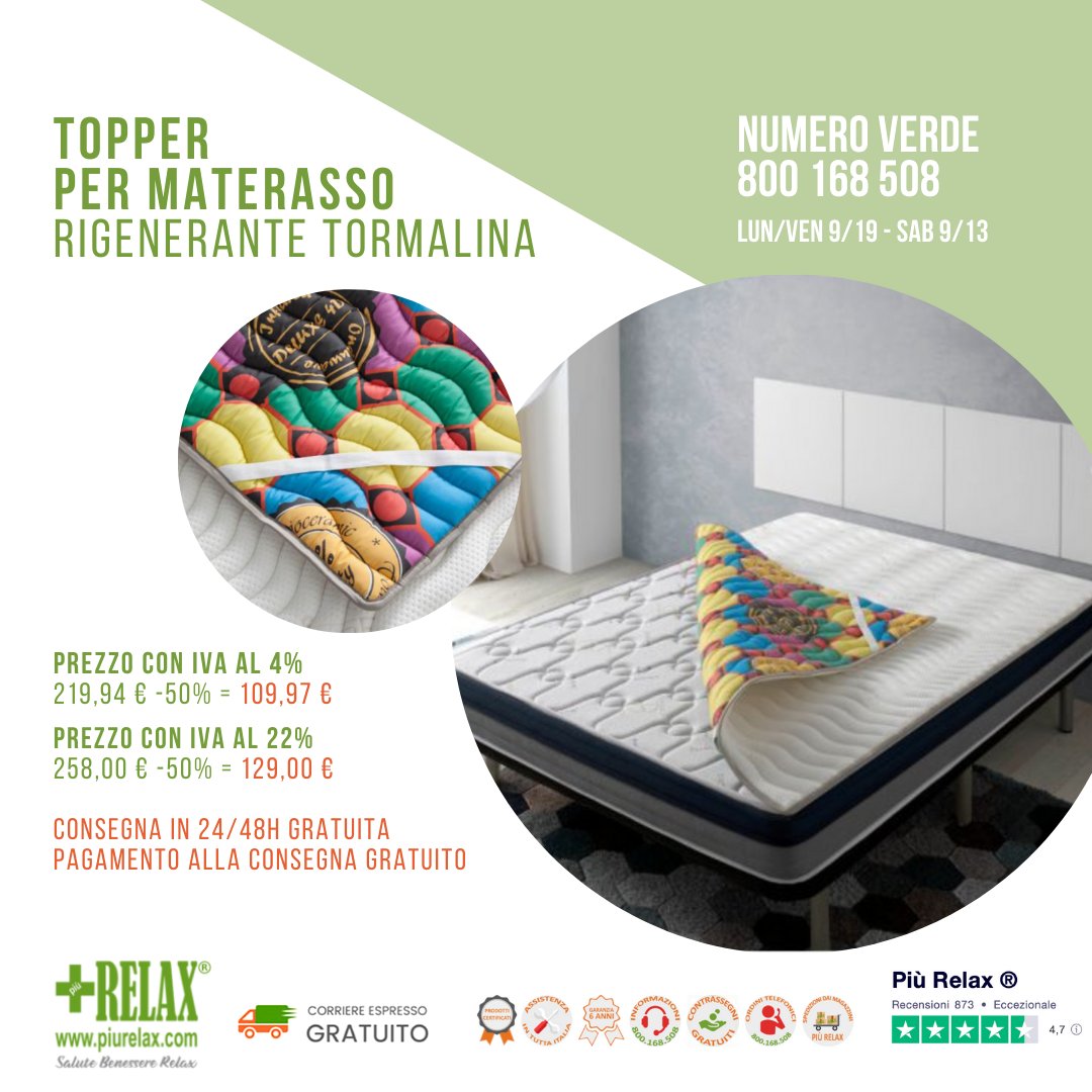 PiuRelax's tweet photo. Dormire meglio si può con il topper per materasso con proprietà di tormalina.
Tutte le info qui -->> https://t.co/7cmite9ybd
#dormire #salute #benessere #relax #casa #letto #materasso #topper #tormalina https://t.co/eAcCksvouw