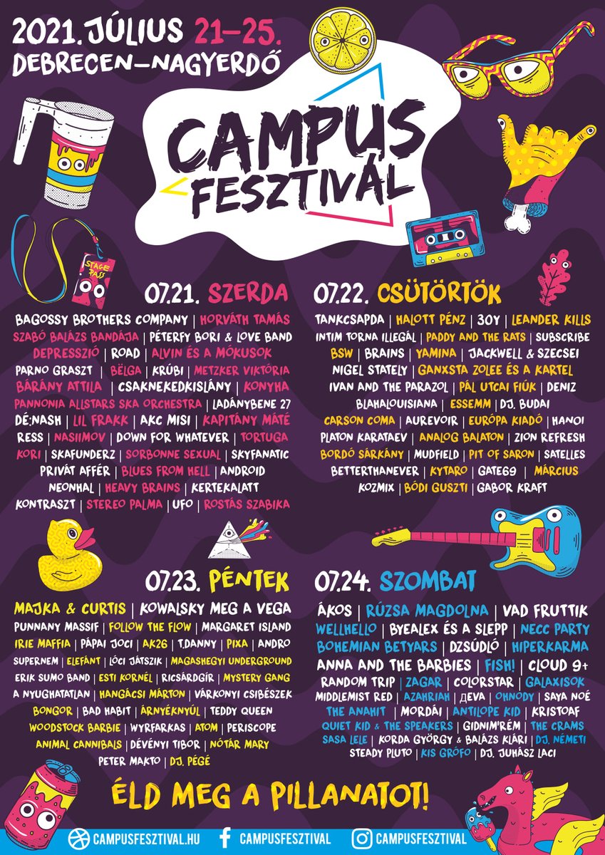 Here you go! <a href="/real_tankcsapda/">Tankcsapda</a> <a href="/akosinfo/">Ákos</a> <a href="/HalottPenz/">HalottPenz</a> and 140+ others Hungarian acts! 🇭🇺

#Debrecen #Nagyerdő #fesztivál #CampusFesztivál #CampusFestival #Campus2021