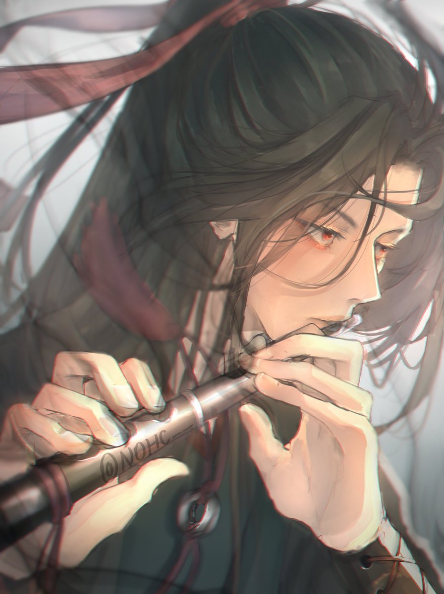 flute male focus instrument 1boy long hair solo playing instrument  illustration images