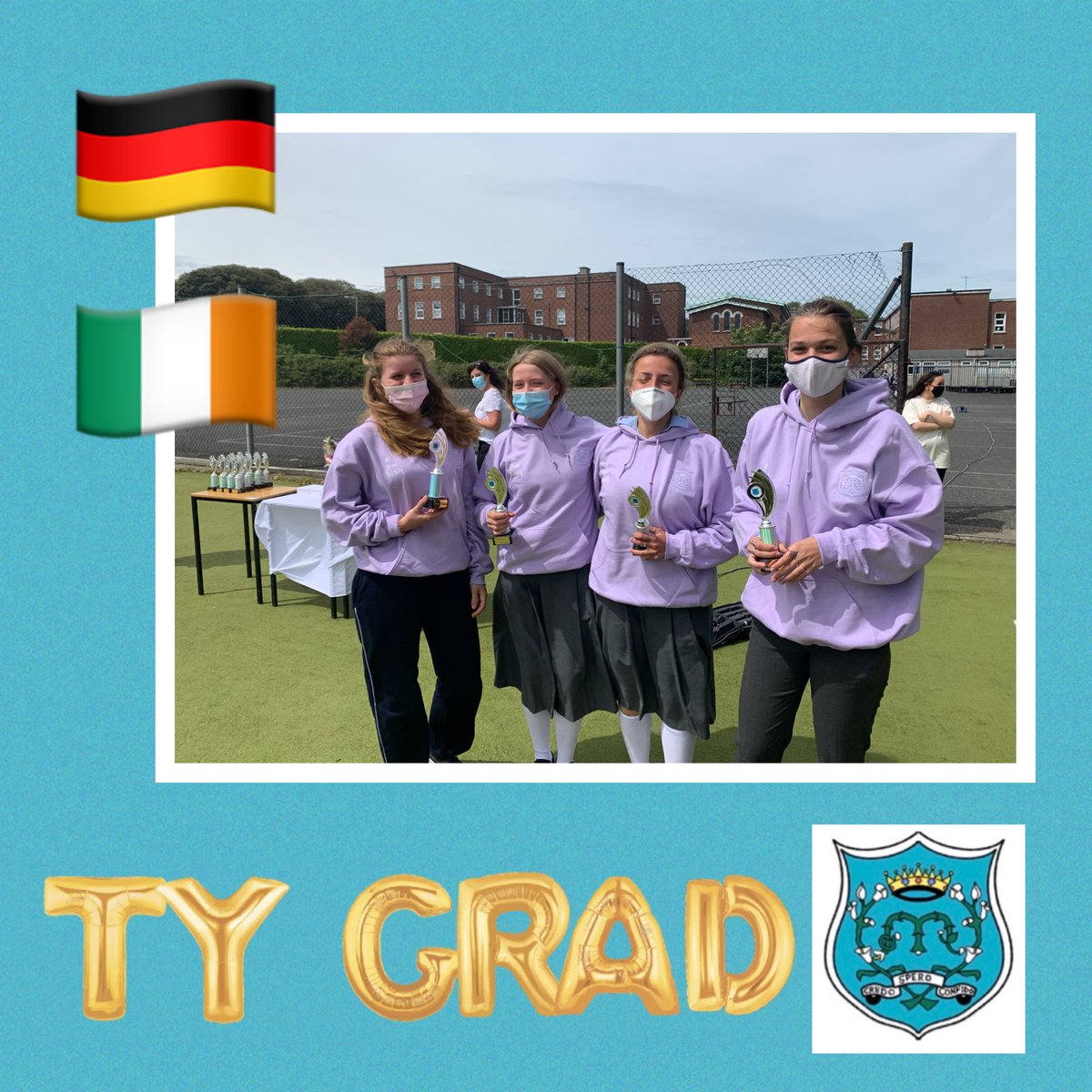 ManorHseRaheny's tweet photo. We also said Auf Wiedersehen to our 4 German students, Lisann, Marina, Cรฉcile and Ricarda, after their TY experience in Ireland. Wir werden euch vermissen! We will miss you all! ๐ฉ๐ช๐ฎ๐ช #ManorHouseTY #TYGrad #languagesconnect https://t.co/GDWGiNKRCV