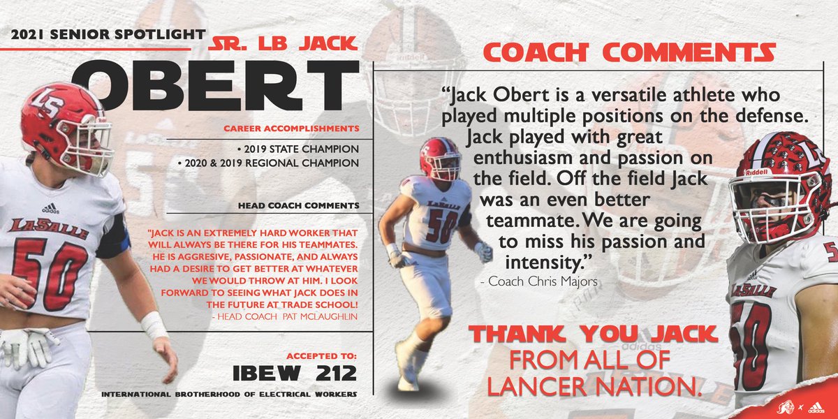 LS_LancerFB's tweet photo. 2021 Senior Spotlight
SR LB @JackObert_2
Thank you for 4 wonderful years, and good luck in the future! Go be great at everything you do!
#STATEment17 ➡️ #Attack18 ➡️ #NoExcuses ➡️ #WWM https://t.co/sfJ8NirbW9