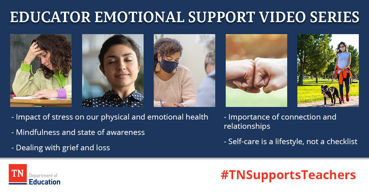 TNedu's tweet photo. As #MentalHealthAwarenessMonth comes to a close, take a look at our Educator Emotional Support Video Series that provides free, optional resource &amp; activities to support the mental health of our educators in response to COVID-19. Watch all 5 Sessions here: https://t.co/avl8X42fLK https://t.co/NzuDzQvs7x